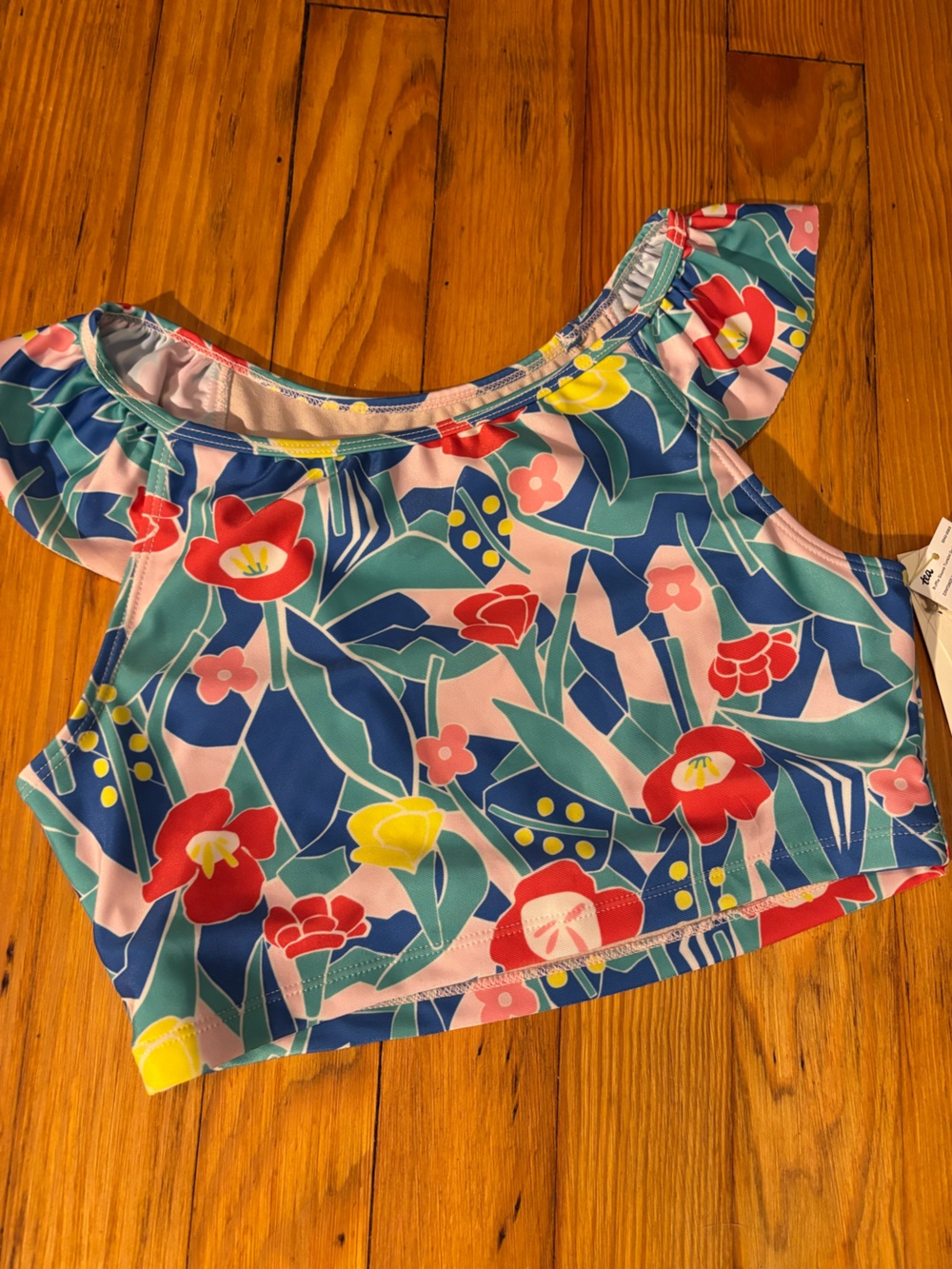 Tea Collection Girls' Floral Swimsuit Top - Pink, Blue & Green